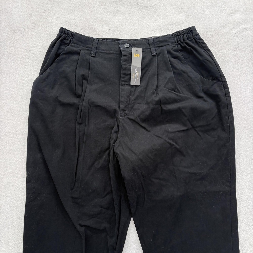 Lee Relaxed Tapered Leg Pants Womens 20W Tall Black Pleated Twill Chino Stretch - Picture 2 of 10